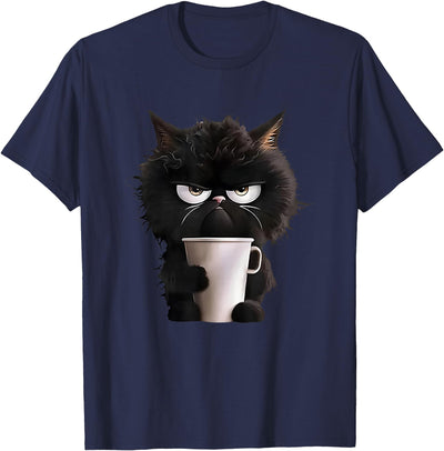 black cat drinking coffee relax fit sweatshirt black cat drinking coffee print T-Shirt