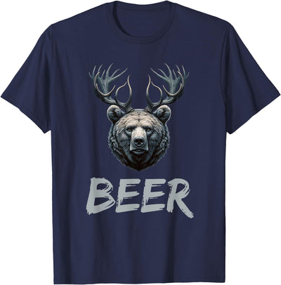Beer Bear Deer Grizzly Bear With Antlers Beer T-Shirt