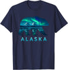 Alaska Travel Designs Alaska Grizzly Bear Aurora Borealis Travel Souvenir T-Shirt - Navy Blue