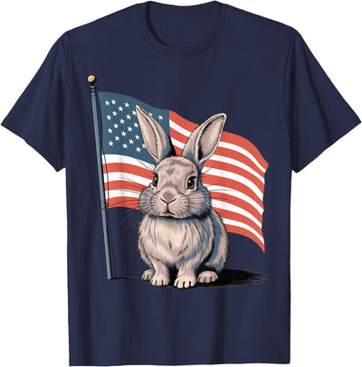 Rabbit in Front of American Flag T-Shirt