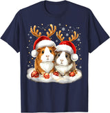 Funny Xmas Guinea Pig Lover Christmas Christmas Guinea Pig Reindeer Xmas T-Shirt - Navy Blue