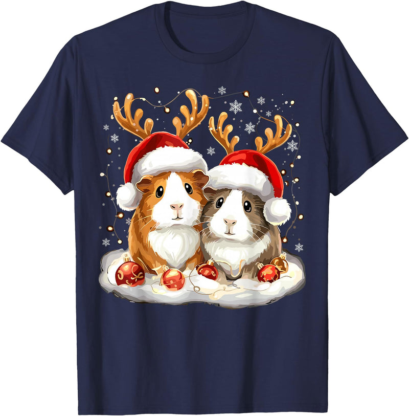 Funny Xmas Guinea Pig Lover Christmas Christmas Guinea Pig Reindeer Xmas T-Shirt - Navy Blue