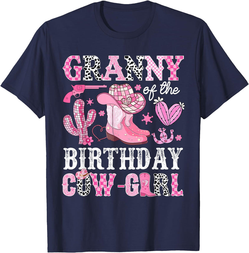 Pink Western Cowgirl Bday Party Family Matching Granny Of The Birthday Cow-Girl Rodeo Cowgirl Bday T-Shirt - Navy Blue