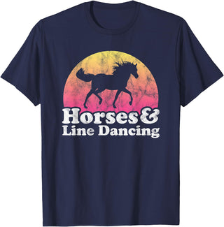 Horses and Line Dancing Apparel Co Horse and Line Dancing Women or Girls Horses T-Shirt - Navy Blue