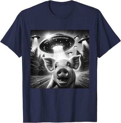 Funny Pig UFO Alien Pig Graphic Men Women T-Shirt