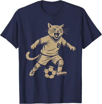 Cat playing Football Apparel Men Boys Youth Cat Playing Football Soccer T-Shirt