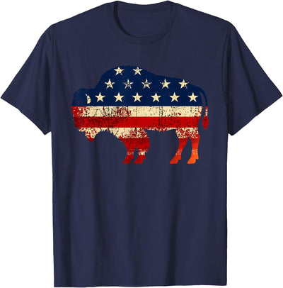 Cow American Flag Bison Buffalo Patriotic Vintage Silhouette T-Shirt
