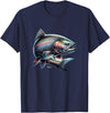 Steelhead Fishing - Unisex Adults & Kids Fishing T-Shirt - Black - Small - Short Sleeve - Cotton & Polyester - Modern Fish Graphic - Crew Neck - Regular Fit - Pull On - Imported - Navy Blue