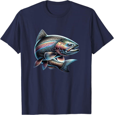 Unisex Adults & Kids Fishing T-Shirt - Black - Small - Short Sleeve - Cotton & Polyester - Modern Fish Graphic - Crew Neck - Regular Fit