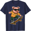Pig Skateboarding Skater Men Boys Kids Skateboard Pig Riding Skateboard Skater Pig Graphic T-Shirt - Navy Blue