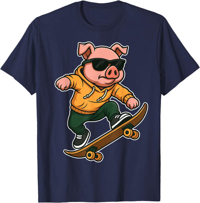 Skateboard Pig Riding Skateboard Skater Pig Graphic T-Shirt