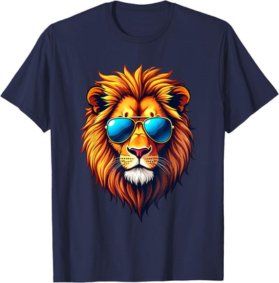 Lion Wearing Sunglasses Colorful Artwork Graphic T-Shirt