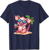 Animal Party Summer Vacay Mood Party Pig Palm Trees Summer Vacation T-Shirt - Navy Blue