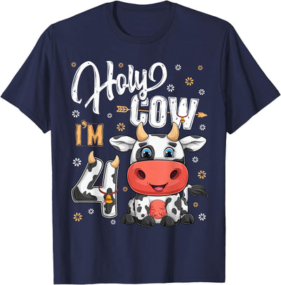 Farm Animal Gift Holy Cow I'm Four Year Old Cows Farm Theme T-Shirt