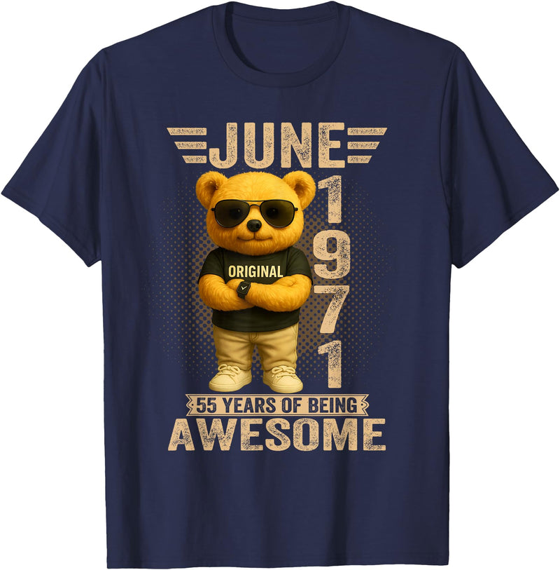 June 1971 55th Birthday Gifts for Men Women 55 Year Old June 1971 Teddy Bear 55th Birthday Men Women T-Shirt - Navy Blue