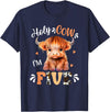 Highland Cow Print 5 Year Old Birthday Gift Holy Cow Im Five Scottish Highland Cow Print 5th Birthday T-Shirt - Navy Blue