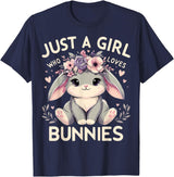 Just a Girl Who Loves Bunnies T-Shirt in Navy Blue