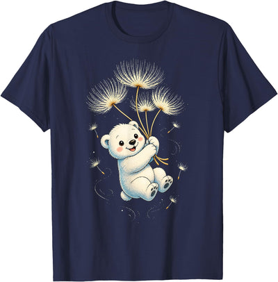 Blueberry Clothing Baby Polar Bear Floating On Dandelion Seeds T-Shirt