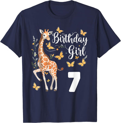 Giraffe 7th Birthday Girl 7 Years Old Giraffe Lover T-Shirt