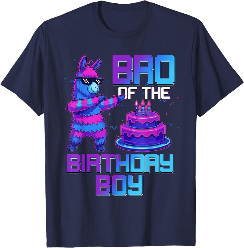 Llama Pinata Birthday Family Bday Party Decoration Brother of Birthday Boy Llama Pinata Party Family Matching T-Shirt - Navy Blue