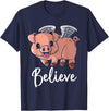 Buddy Tees Flying Pig with Wings Believe Motivational Pigs T-Shirt - Navy Blue