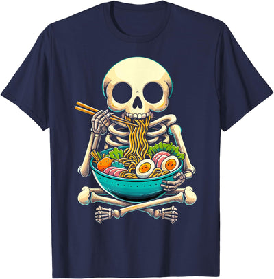 Ramen Lover Skeleton Japanese Food Halloween Skeleton Eating Ramen Noodles T-Shirt