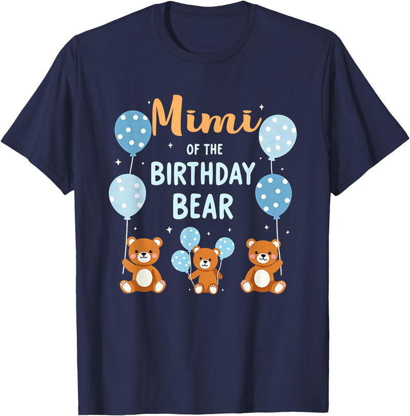Balloons Birthday Party Matching Family Tee Birthday Bear Grandma Mimi Of The Birthday Boy T-Shirt - Navy Blue