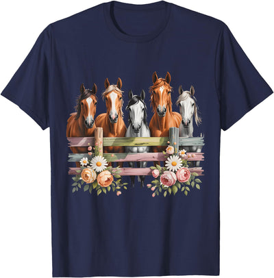 HORSE LOVERS NOVELTY APPAREL Wild Floral Horses For Men Women Kids Horse Lover T-Shirt