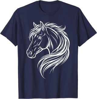 Horse Silhouette Farm Animal Graphic Horses Cute Horse Silhouette Art Equestrian Farm Animal Horse Lover T-Shirt - Navy Blue