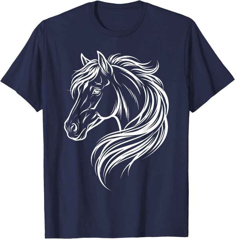 Horse Silhouette Farm Animal Graphic Horses Cute Horse Silhouette Art Equestrian Farm Animal Horse Lover T-Shirt - Navy Blue