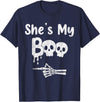 Couples Halloween Matching Gifts Matching Halloween Pajama Couples, She’s My Boo Skull Face T-Shirt - Navy Blue