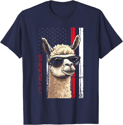 Llama Alpaca Designs Funny Llama US Flag Alpaca America Flag Funny Alpaca T-Shirt