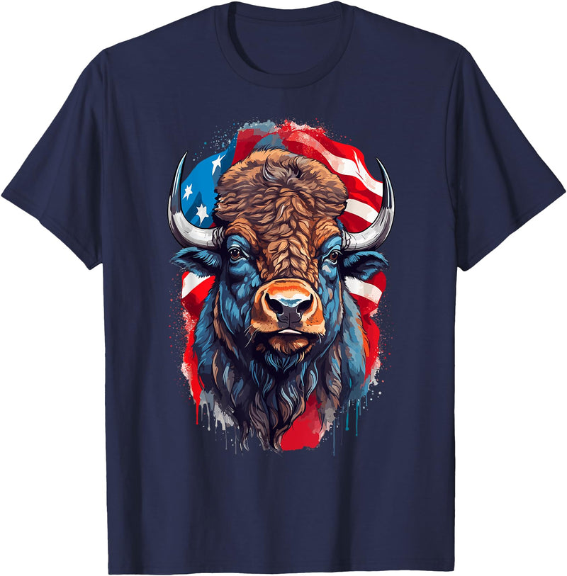 American patriotic buffalo, american bison US flag American patriotic buffalo, american bison, bison US flag T-Shirt - Navy