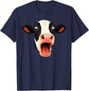 Funny Cow Face Screaming Silly Animal Graphic Animal Cows Funny Cow Face Screaming Silly Animal Shocked T-Shirt - Navy Blue