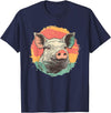 Pig Lovers Retro Vintage Farm Animal Art Vintage Pig Sunset Retro Farm Style Animal T-Shirt - Navy Blue