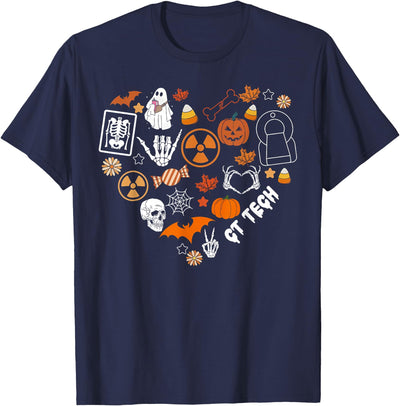 Radiology Tech Radiologist X-ray Ghost Halloween CT Tech Ghost Pumpkin Heart Halloween Radiology Technologist T-Shirt