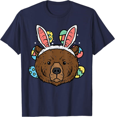 Easter Bear Face Bunny Ears Eggs Cute Animal Men Women Kids T-Shirt