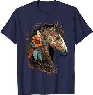 Just a girl who loves horses Co. Equestrian Horse Lover Western Cowgirl Horseback Riding T-Shirt - Navy Blue