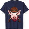 Wowsome! Cowboy Pig Western Rodeo Cowboy Hat and Bandana T-Shirt - Navy Blue