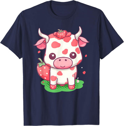 Cow Strawberry Cute Kawaii Pink Pastel Strawberry Milk Farm T-Shirt