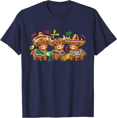 Funny Cinco De Mayo Highland Cow Mexican Fiesta Cute T-Shirt