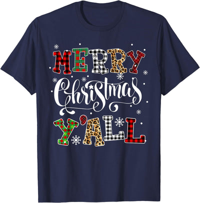 Merry Christmas Ya'll Leopard Buffalo Plaid Pajama Family T-Shirt
