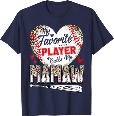 My Favorite Player Calls Me Mamaw Baseball Leopard T-Shirt