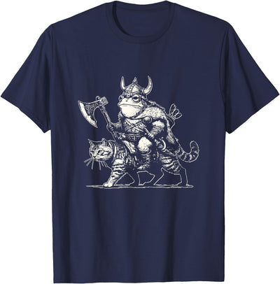 Frogs of Valhalla Viking Frog Riding Cat Epic Fantasy Animal Warrior T-Shirt
