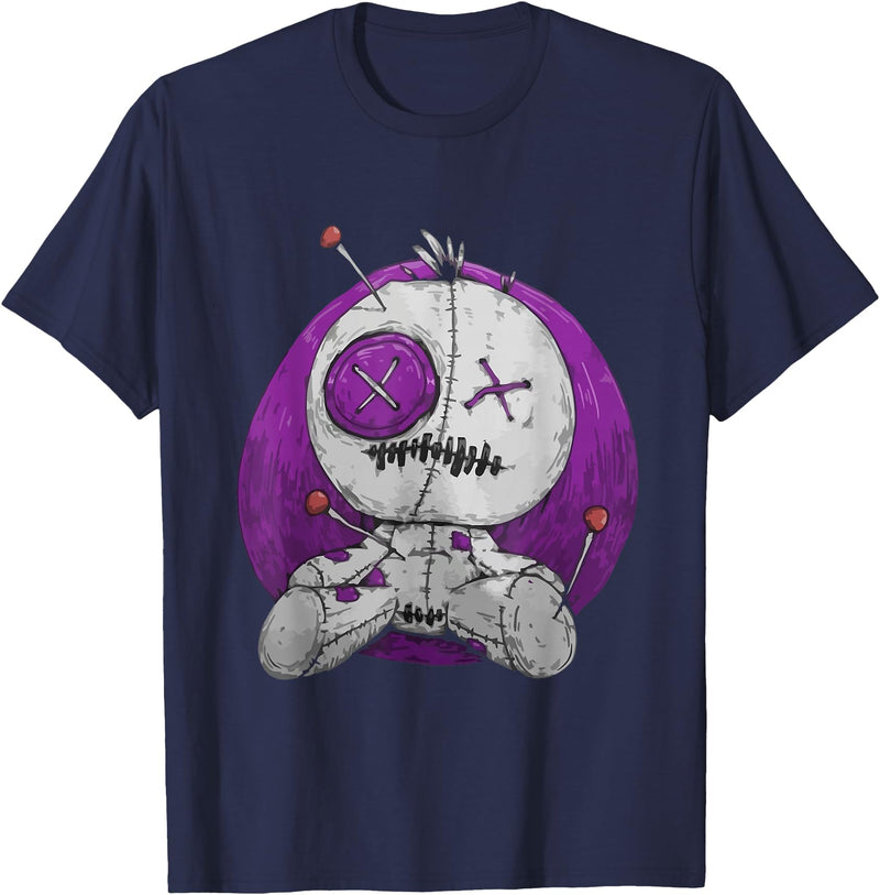 E-Girl Aesthetic Clothes Soft Grunge Clothing Scary Funny Graphic Voodoo Doll Teddy-Bear Halloween Gothic T-Shirt - Navy Blue