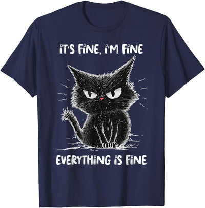 GoshWow Unisex-Adults Kids Casual Wear Vacation Black Cat-Themed T-Shirt