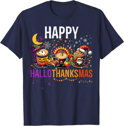 Festive Hallothanksmas Latte Lovers Halloween Xmas Happy Hallothanksmas Halloween Thanksgiving Christmas Coffee T-Shirt