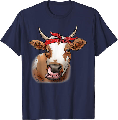 Farming Cow Licking His Nose with Bandana Funny Theme T-Shirt