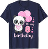 Birthday Gifts for Girls by Content Design Studio Birthday Girl 8 Panda Pink Balloons T-Shirt - Navy Blue