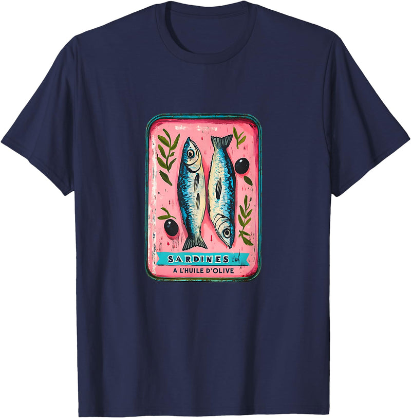 Coastal Nautical Sardine Apparel Co. Sardines Fish Tin Womens Salty Summer Fisherman Cute Top T-Shirt - Navy Blue